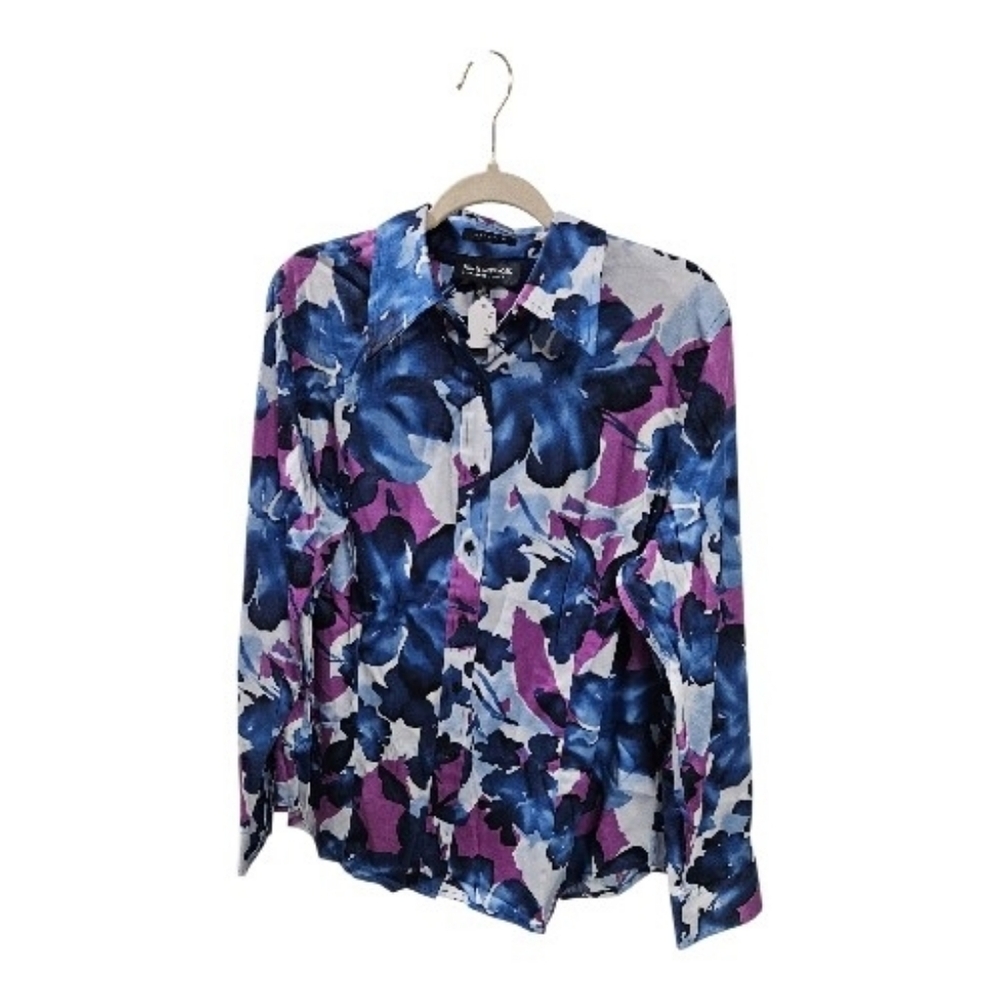 Jones New York Blue and Purple Floral Button-Down Shirt